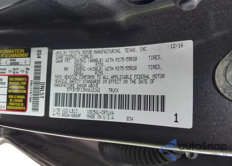 2017 Toyota Tundra Limited 5.7L V8 z USA, uszkodzony, nr VIN 5TFBY5F13HX612162